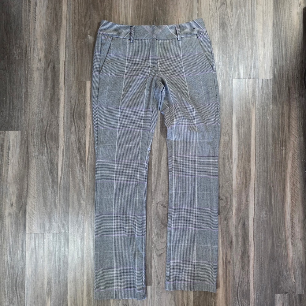 New York & Company 7th Avenue Grey‎ Purple Plaid Dress Pants Straight Leg Size 2